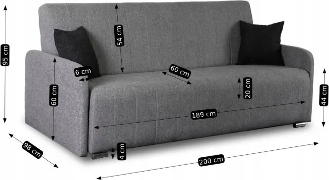 Sofa z Funkcją Spania ASPEN Wersalka Rozkładana Dwuosobowa Szara Nowoczesna do Salonu