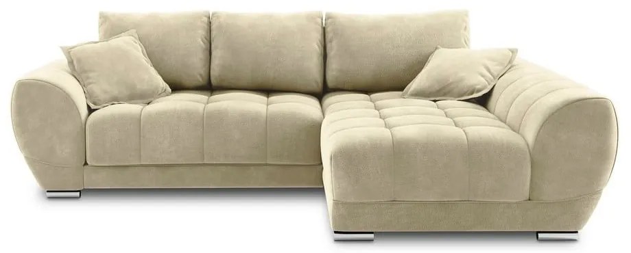 Beżowy rozkładany narożnik z aksamitnym obiciem Windsor &amp; Co Sofas Nuage, prawostronny