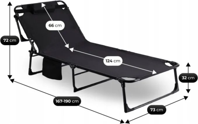 Leżak Ogrodowy VENUS 190x73 cm Czarny
