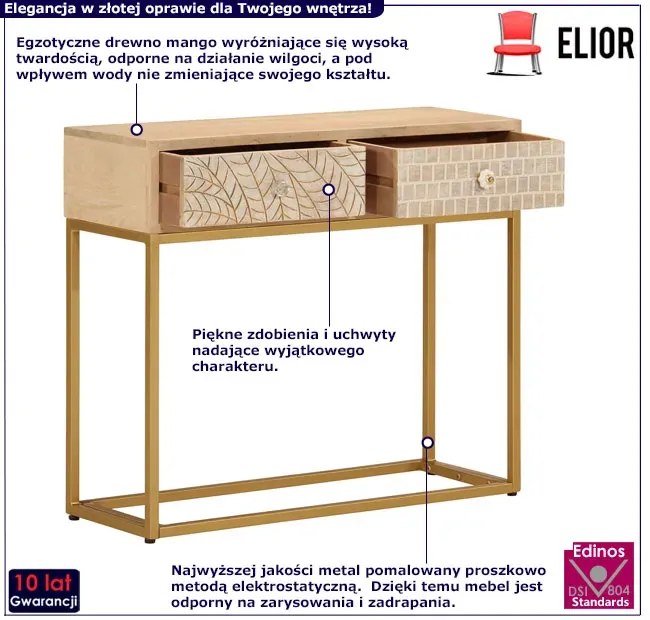 Konsola ze złotym stelażem w stylu glamour M3-H37