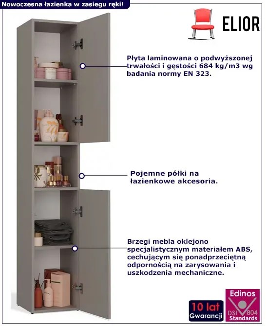 Szary wąski ragał łazienkowy zamykany glina M4-S64