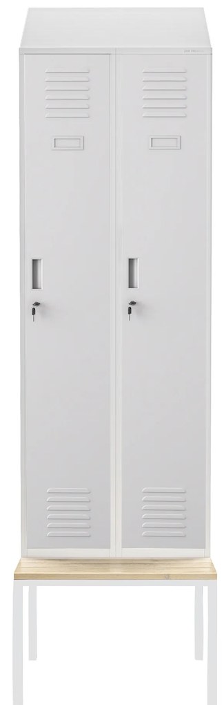 Szafka ubraniowa z ławką i daszkiem KACPER II PRO, 600 x 2295 x 850 mm, szara