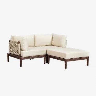Sofa Modułowy Ogrodowy 2-częściowy Z 2 Narożnikowymi Fotelami I Pufem Z Akacji Giulia Ciemny Akacjowy Brąz - Sklum