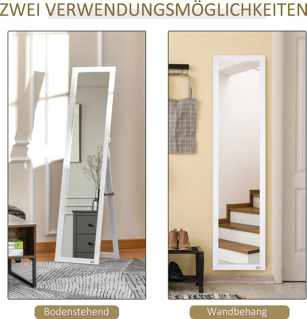 Pełnowymiarowe lustro HOMCOM, wolnostojące, montowane na ścianie, rama MDF, 37 x 37 x 154 cm, Białe