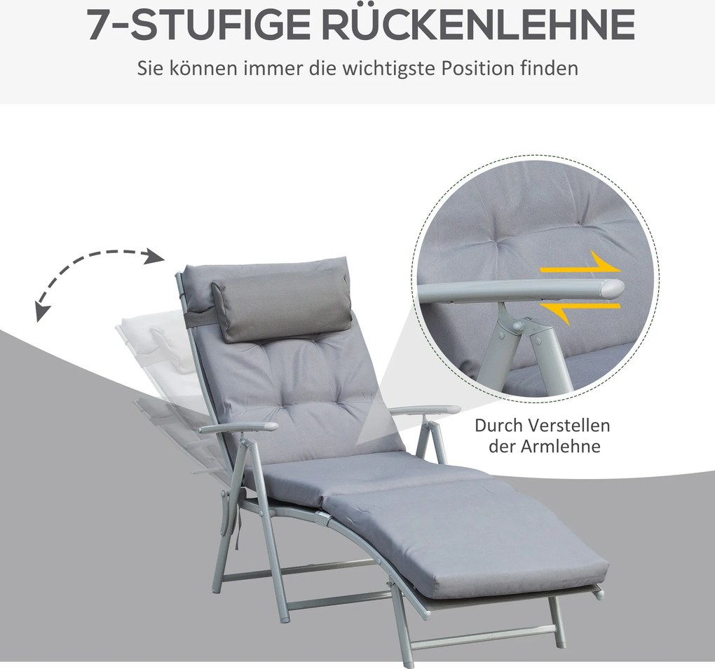 Lezaki balkonowe Outsunny - leżak ogrodowy 137x63,5cm, leżak metalowy szary, leżak składany na zewnątrz | Aosom PL