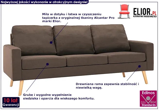 3-osobowa brązowa sofa - Eroa 3Q