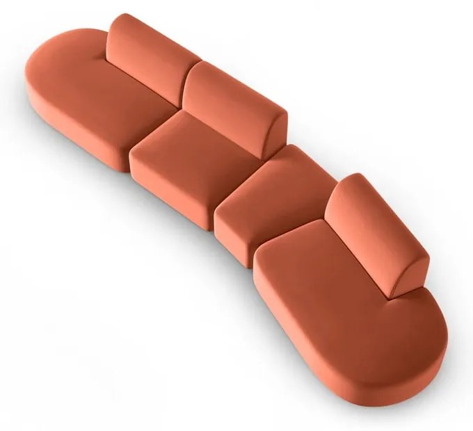 Różowa aksamitna sofa prawostronna 428 cm Paolo – Milo Casa