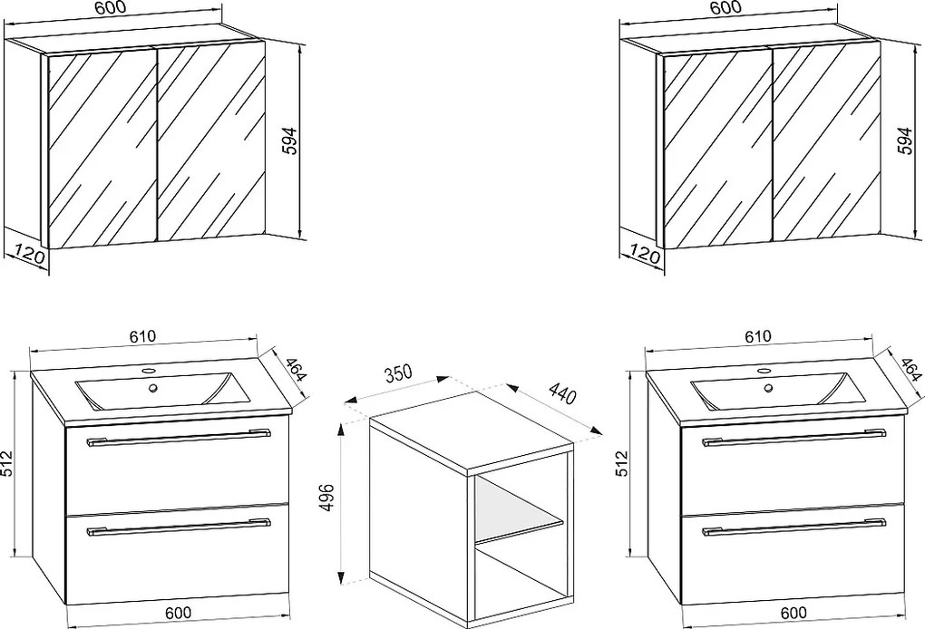 Umywalka 3-częściowa Badinos XXL