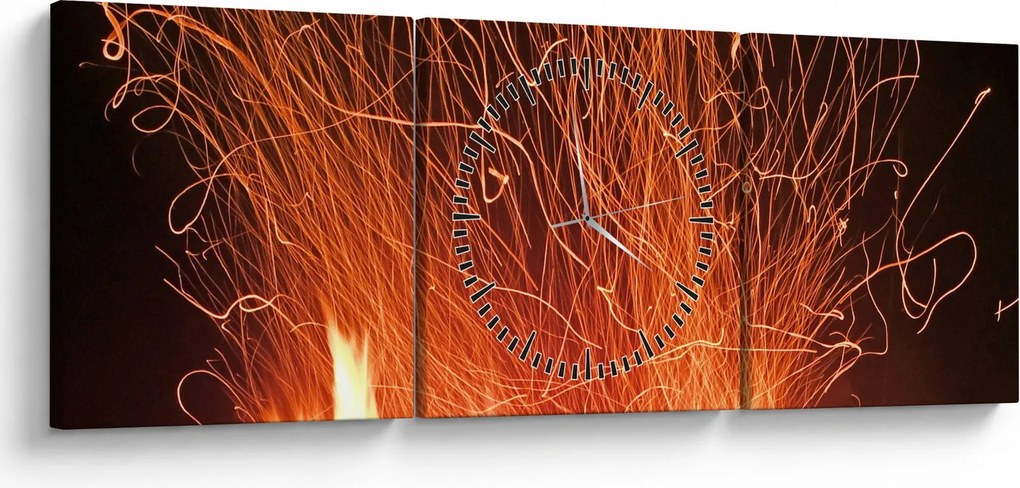 Obraz ognia (z zegarem) (90x30 cm)