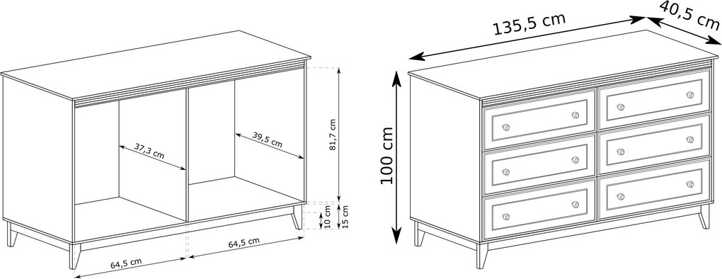 Komoda CUNEO 135,5 cm do Salonu Sypialni 6 Szuflad Kaszmir