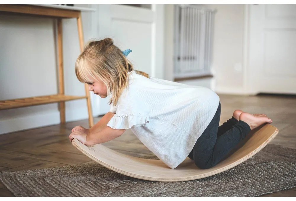 Szaro-naturalna deska do balansowania z litego drewna sosnowego 80x30x18 cm Montessori – Meowbaby
