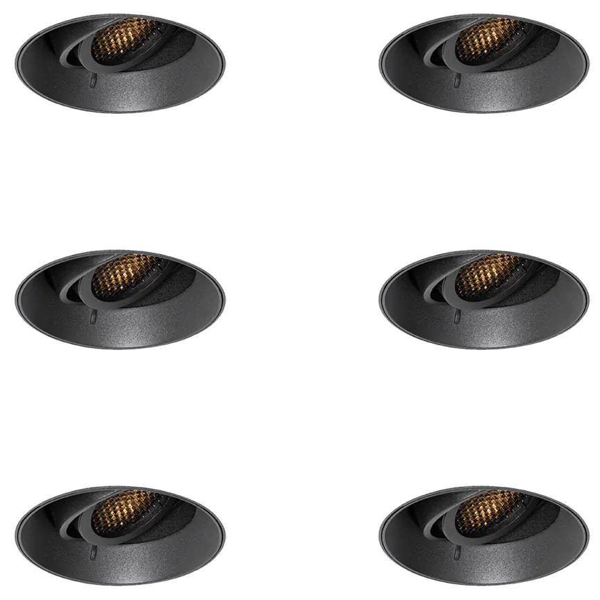 Zestaw 6 nowoczesnych reflektorów wpuszczanych czarnych GU10 okrągłych bezramkowych - Oneon Honey