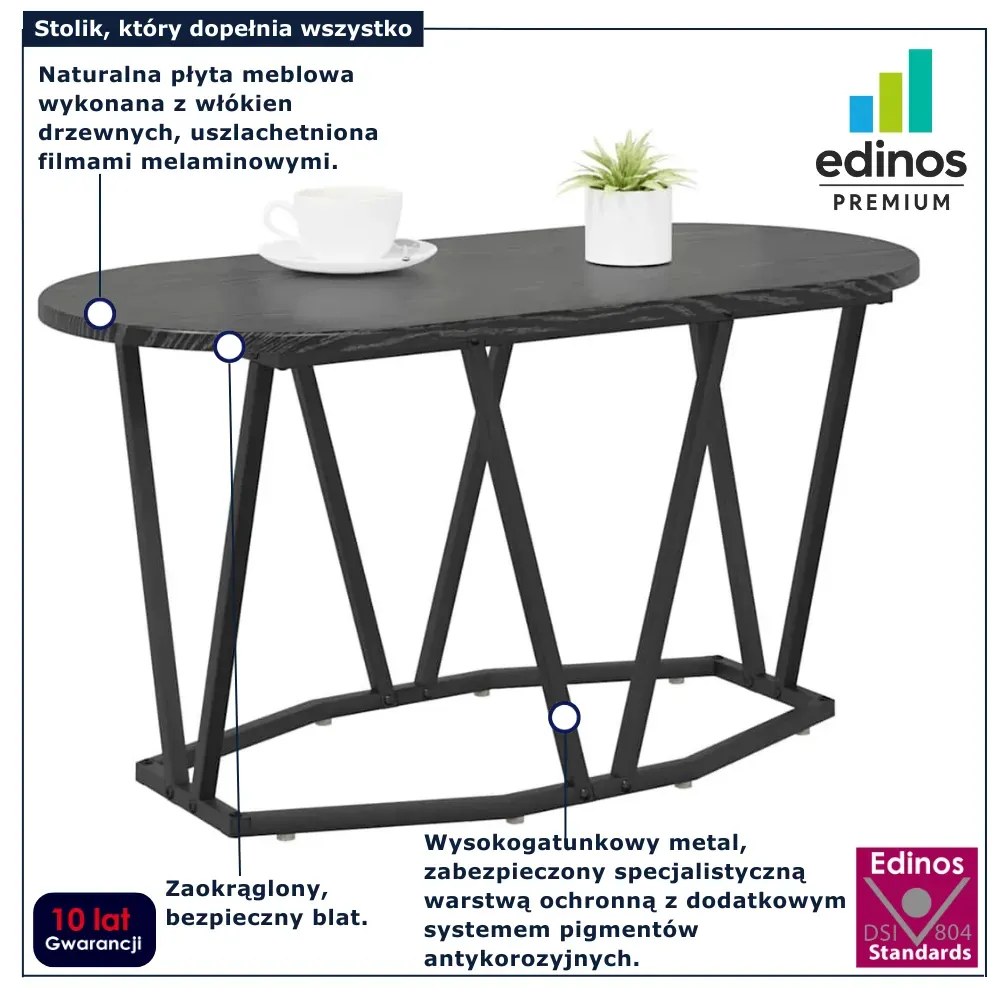Czarny owalny stolik kawowy industrialny czarny dąb W4-C41