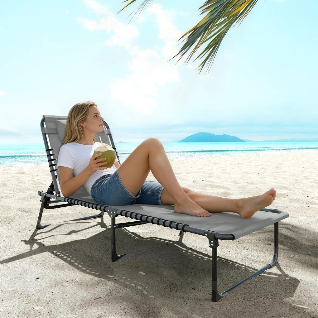 Outsunny Leżak składany, oddychający materiał, metalowa rama, 189 x 58 x 30 cm, jasnoszary | Aosom PL