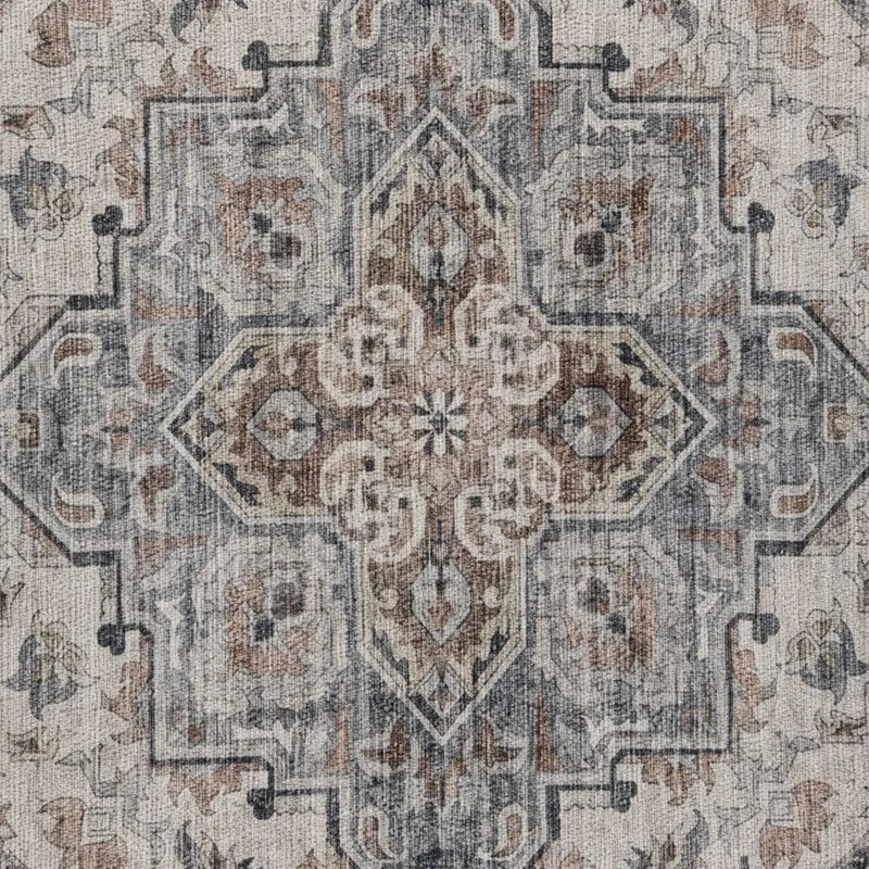 Dywan vintage INKA Klasyczny Medalion z Efektem Postarzenia Beżowo-Szary koło 120 cm x 120 cm