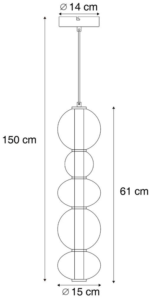 Lampa wisząca Art Deco czarna z przydymionym i przezroczystym szkłem, 5-punktowa z LED - Lizzy ArtDeco Oswietlenie wewnetrzne