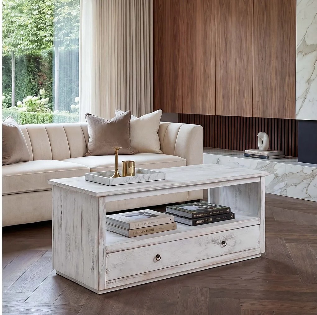 Stolik kawowy w stylu shabby chic,  biały