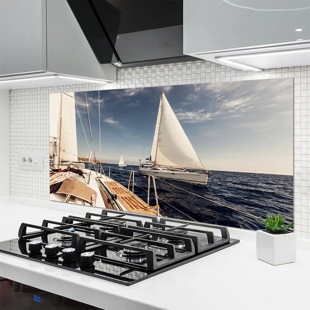 Panel nad blat kuchenny Kolorowe Łodzie Na Morskiej Głębi