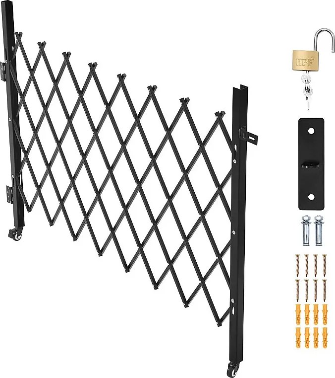 Barierka Bezpieczeństwa SucceBuy Rozsuwana 170 x 131 cm, Pojedyncza Brama Nożycowa, Zamykana i Chowana, ze Solidnej Stali, do Wejścia, Garażu