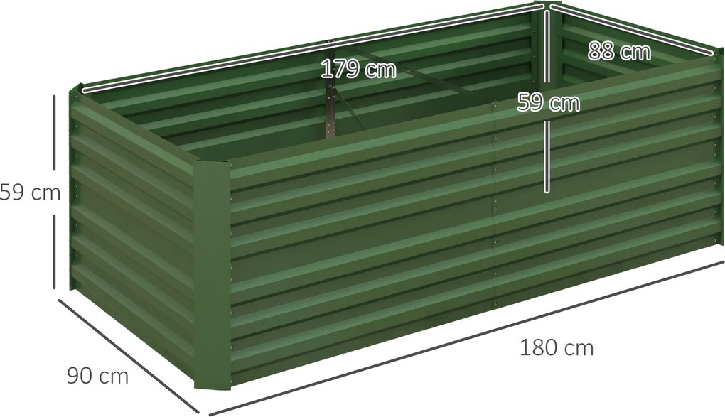 Outsunny Plantator, Wygodny kwietnik do sadzenia, pielęgnacji i uprawy, Wysoka grządka, Stal, Zielony