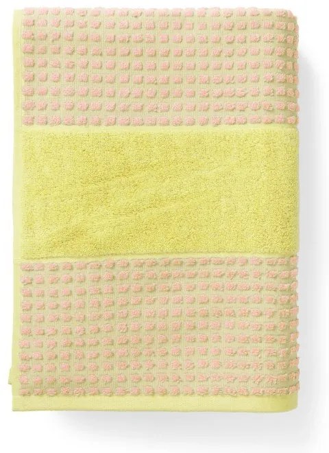 Żółto-różowy ręcznik z bawełny organicznej frotte 50x100 cm Check – JUNA