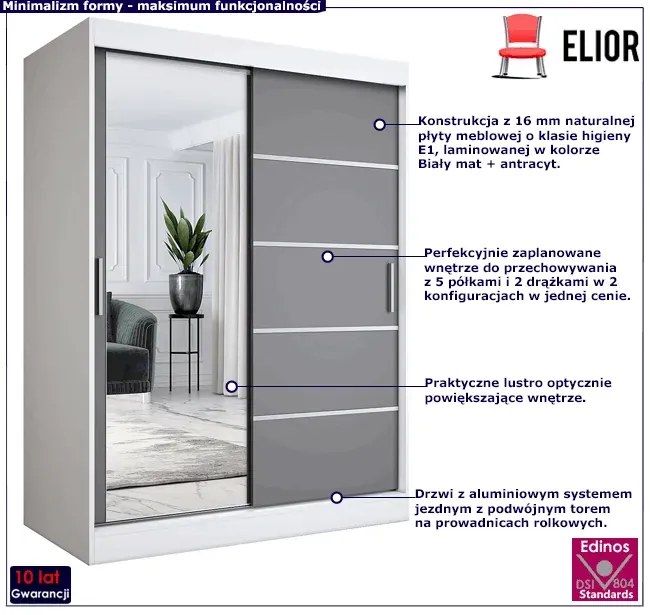Szafa z frontami przesuwnymi biel + antracyt 150 cm S7-E28