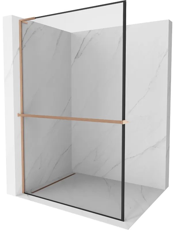 Mexen Kioto+ L ścianka prysznicowa z półką Walk-in 90 x 200 cm, czarny wzór, miedź szczotkowana - 800-090-123-65-70