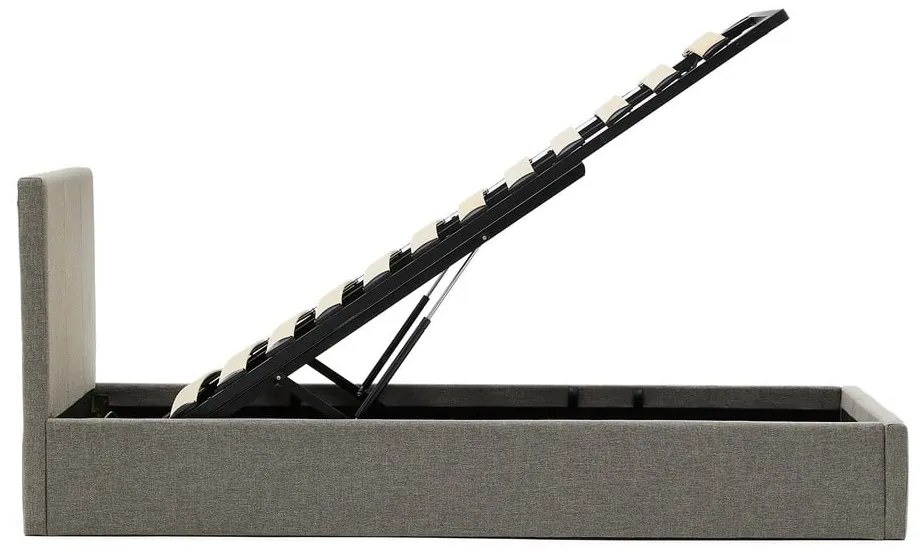 Szare tapicerowane łóżko jednoosobowe ze schowkiem i stelażem 90x200 cm Nahiri – Kave Home