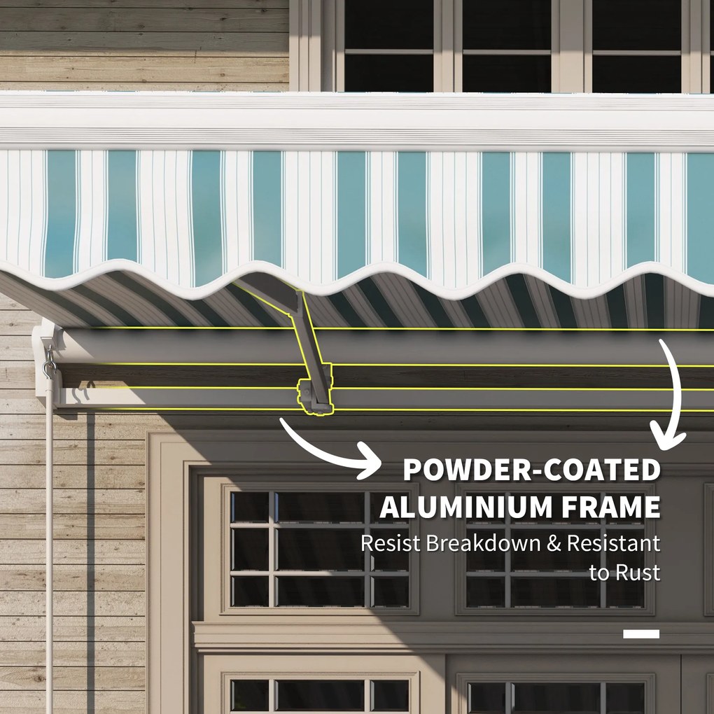 Outsunny Markiza balkonowa przegubowa, manualna, z korbką, biało-zielona, 395x245cm | Aosom PL