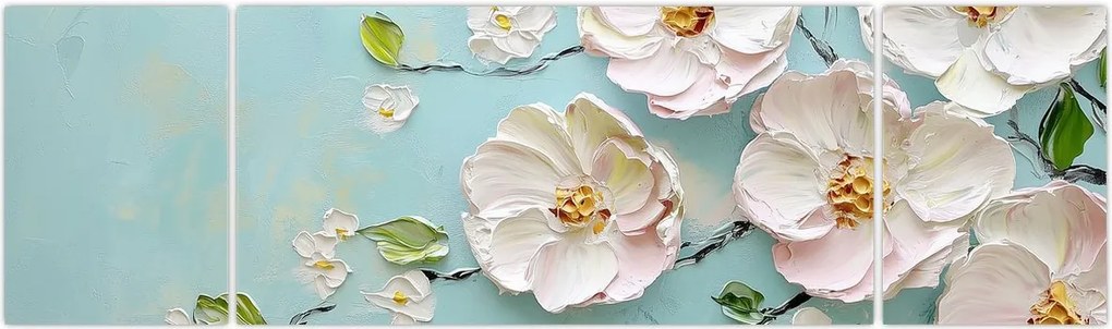 Obraz - Kwiatki na niebieskim tle (170x50 cm)