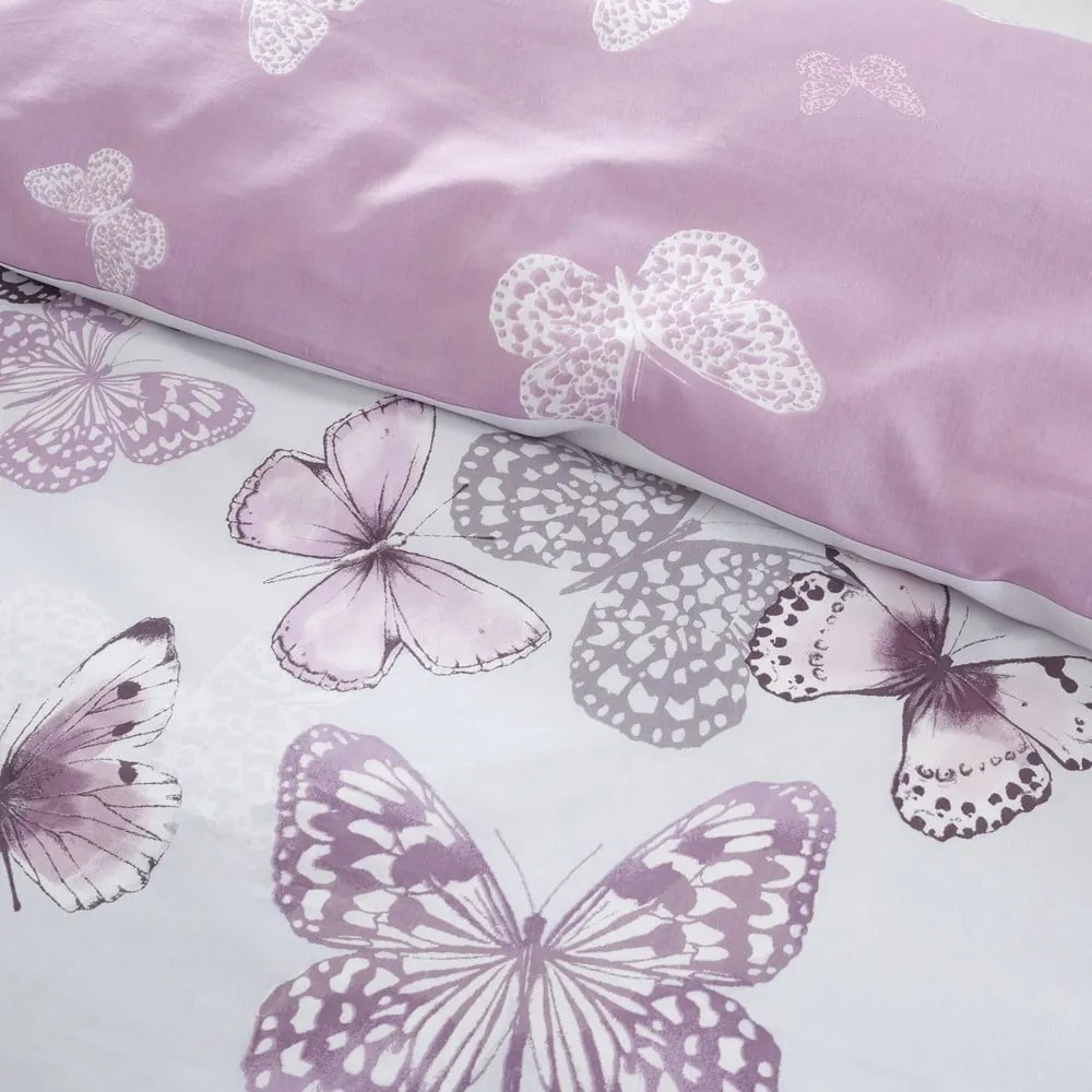Różowo-jasnoszara pościel dwuosobowa 230x220 cm Scatter Butterfly – Catherine Lansfield
