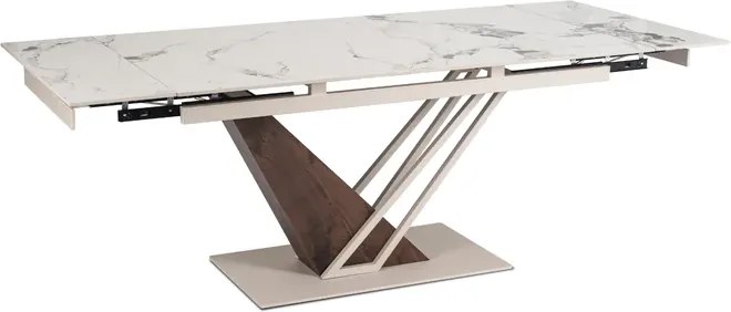 Stół Rozkładany Prostokątny REX 160-220 cm Biały Marmur/Kaszmir Japandi