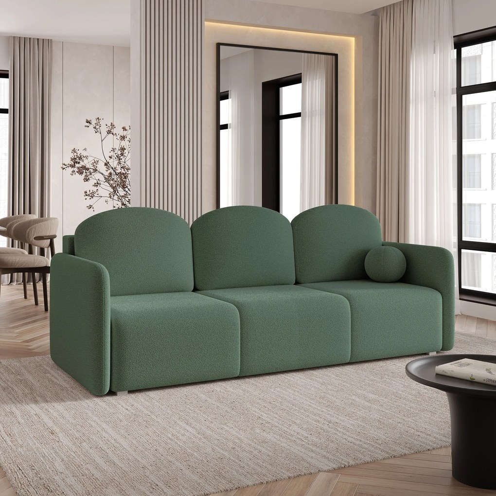 Masseno Sofa SUVI III z funkcją spania i pojemnikiem na pościel, Rozkładana sofa - Zielony, QUELLE 37
