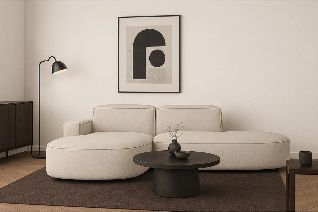 Narożnik modułowy CURSAL G lewostronny 271×166×73 cm – kremowy  Raven 24, zaokrąglone leżanki, wolnostojący