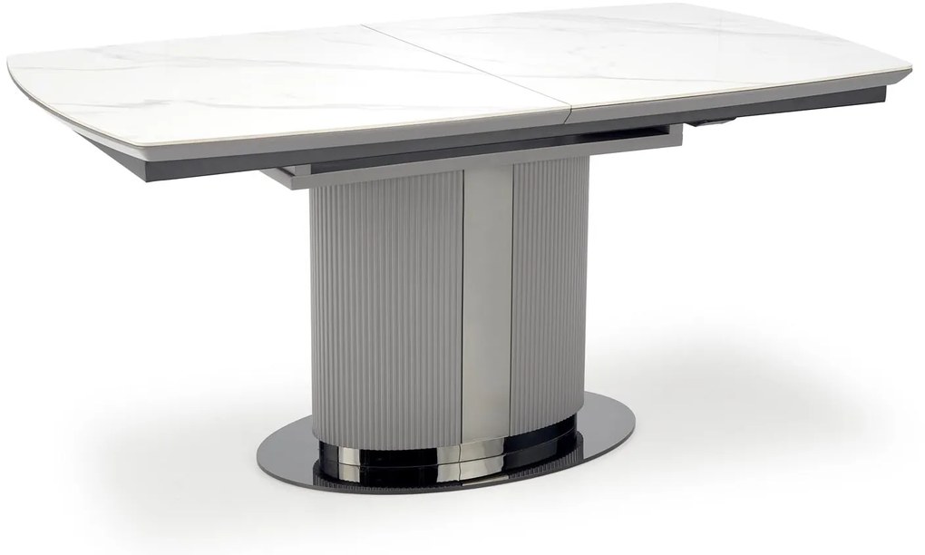 DANCAN stół rozkładany 160-200/90/76, ceramika biały marmur,odcienie szarości, czarny, jedna noga