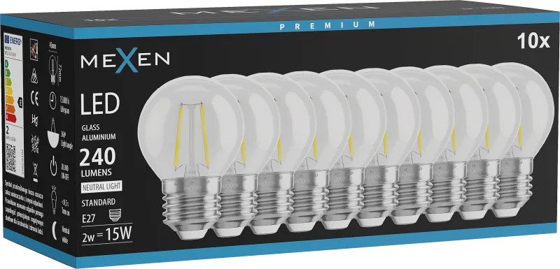 Mexen Vintis 10x żarówka filament LED E27, G45, 2W, Neutralna - 4000K, 240 lm, clear - L156-E14-0227-00x10