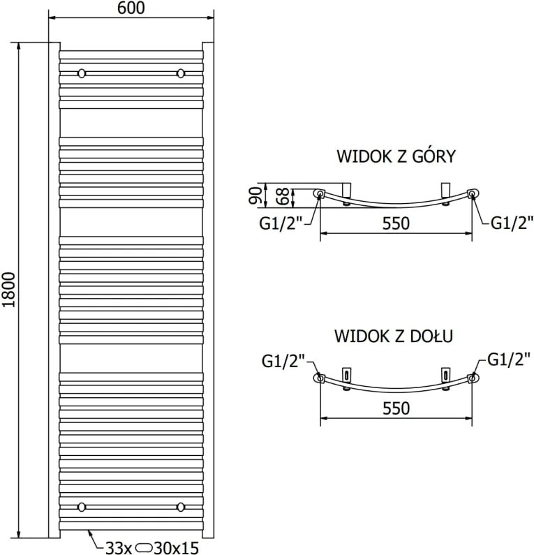 Mexen Helios grzejnik łazienkowy 1800 x 600 mm, 990 W, biały - W103-1800-600-00-20