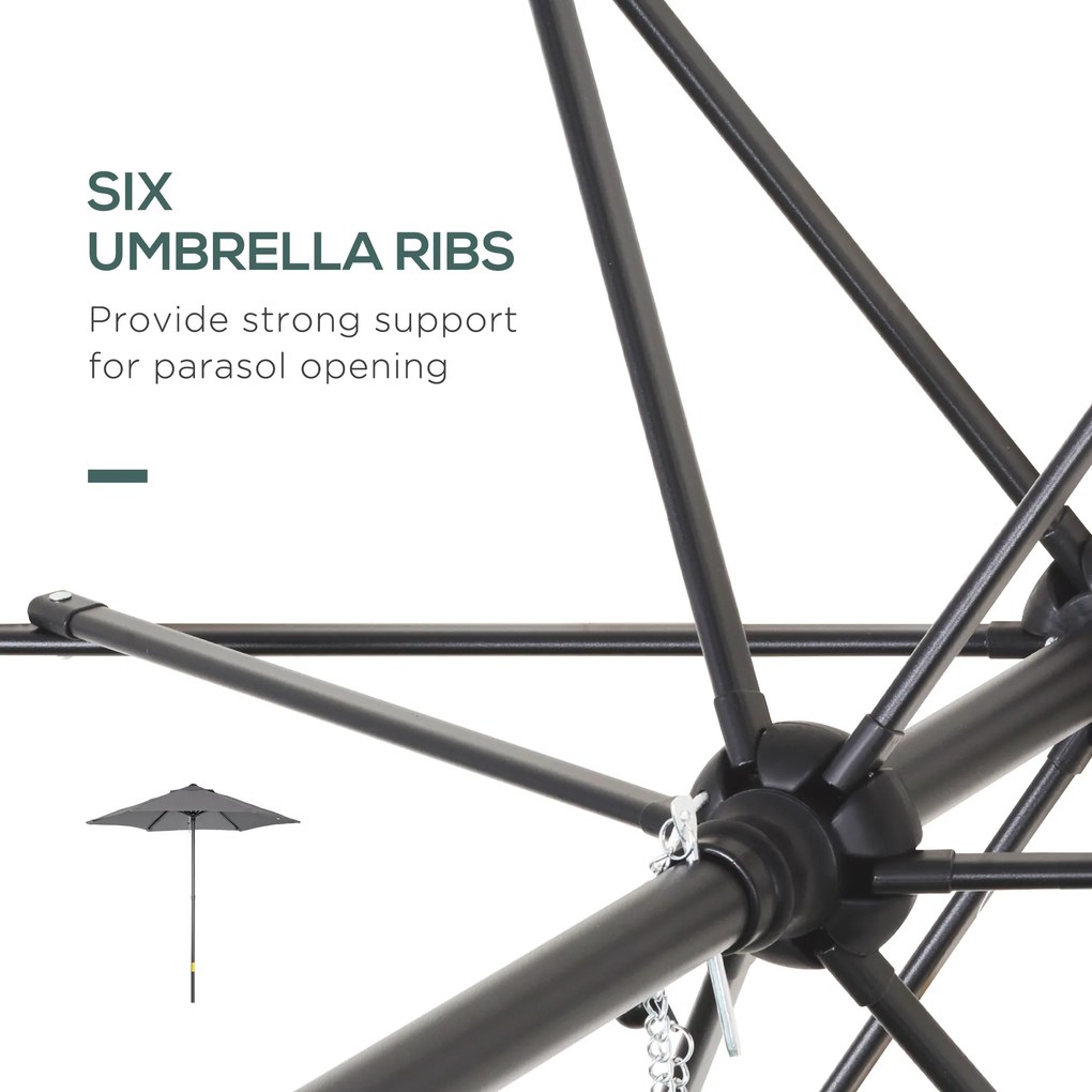 Outsunny Parasol Ø196 cm, Parasol z Funkcją Połamania, Sześciokątny Parasol Balkonowy dla Plaży i Ogrodu, Ciemnoszary