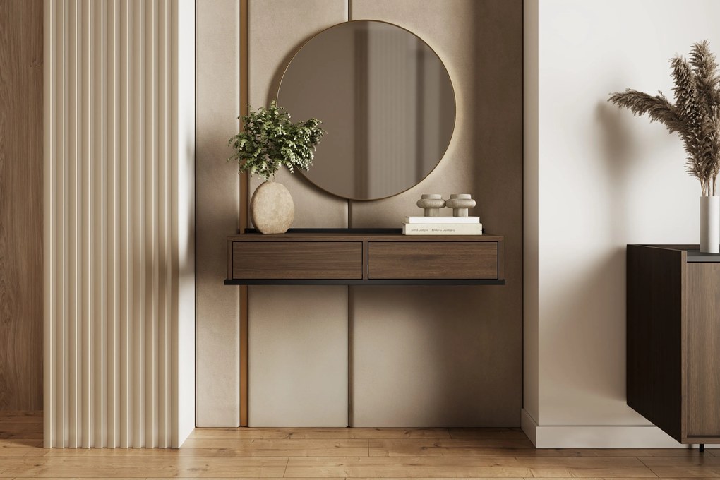 Konsola wisząca Zenar 100 cm z szufladami - orzech elegant / czarny