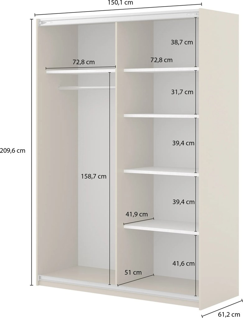 Szafa Przesuwna VANTE 150 cm Szafa Dwudrzwiowa Beż jasny