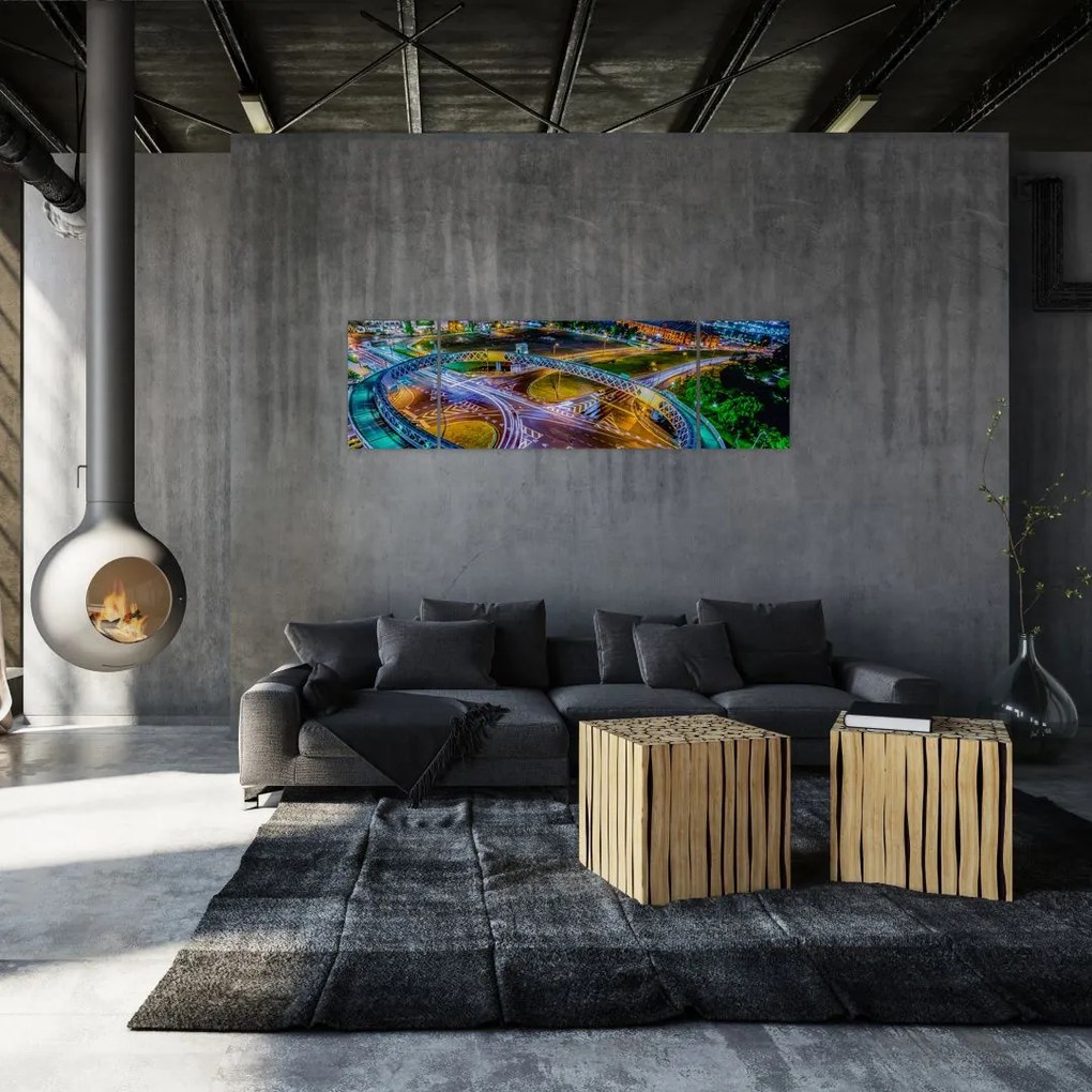Obraz - nocna panorama miasta (170x50 cm)