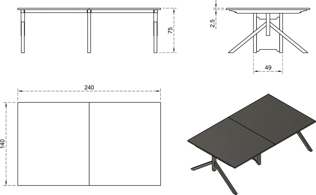 Stół konferencyjny w stylu industrialnym Mars Workstation 4 240x140 cm