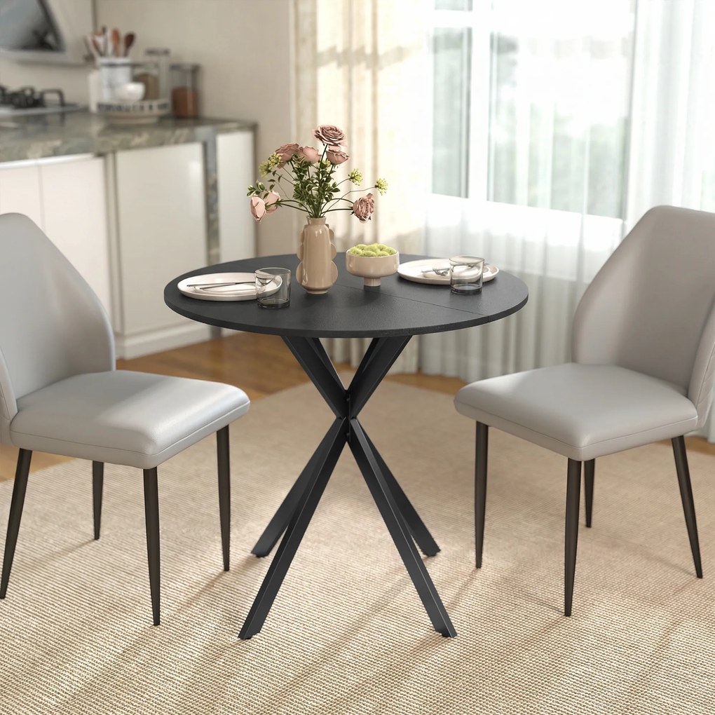 HOMCOM Okrągły stół kuchenny, 80 cm, kompaktowy blat, płyta wiórowa, metal, czarny | Aosom PL
