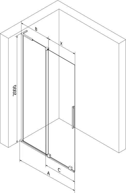 Mexen Velar L ścianka prysznicowa rozsuwana Walk-in 90 x 200 cm, transparent 8 mm, czarna - 871-090-003-03-70
