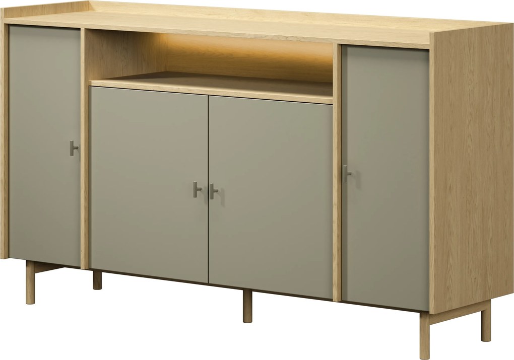 Komoda czterodrzwiowa z wnęką Sumira 170 cm - eukaliptus / dąb baltic dune / stelaż metalowy - Wyprzedaż ekspozycji