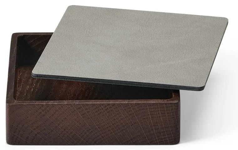 Jasnoszaro-brązowy drewniany/ze skóry ekologicznej pojemnik dekoracyjny z pokrywką 11x11x3,5 cm Square Nupo – LIND DNA