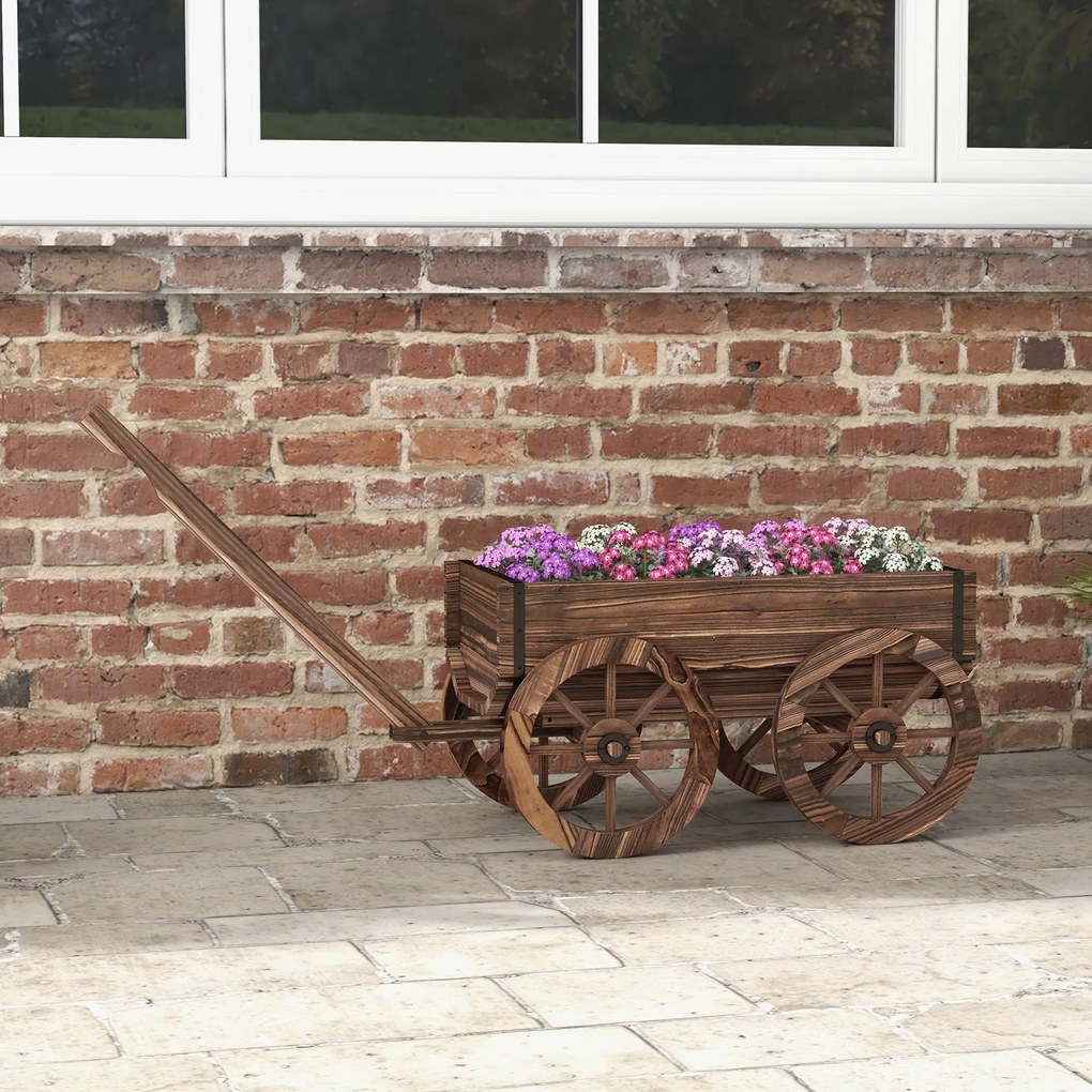 Outsunny Wózek na Kwiaty Drewniany Wypalany 120x41x54cm | Aosom PL
