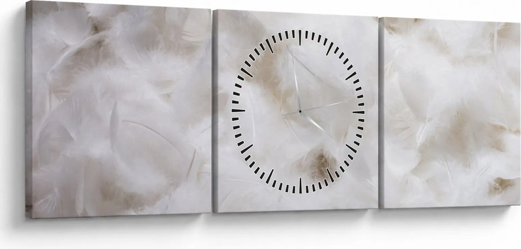 Obraz - Białe pióra (z zegarem) (90x30 cm)