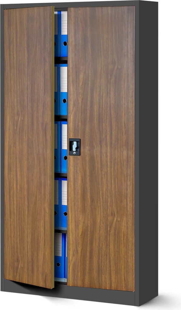 Zestaw 4x szafa biurowa metalowa antracytowa/orzech, 900x1850x400 mm: JAN Eco Design