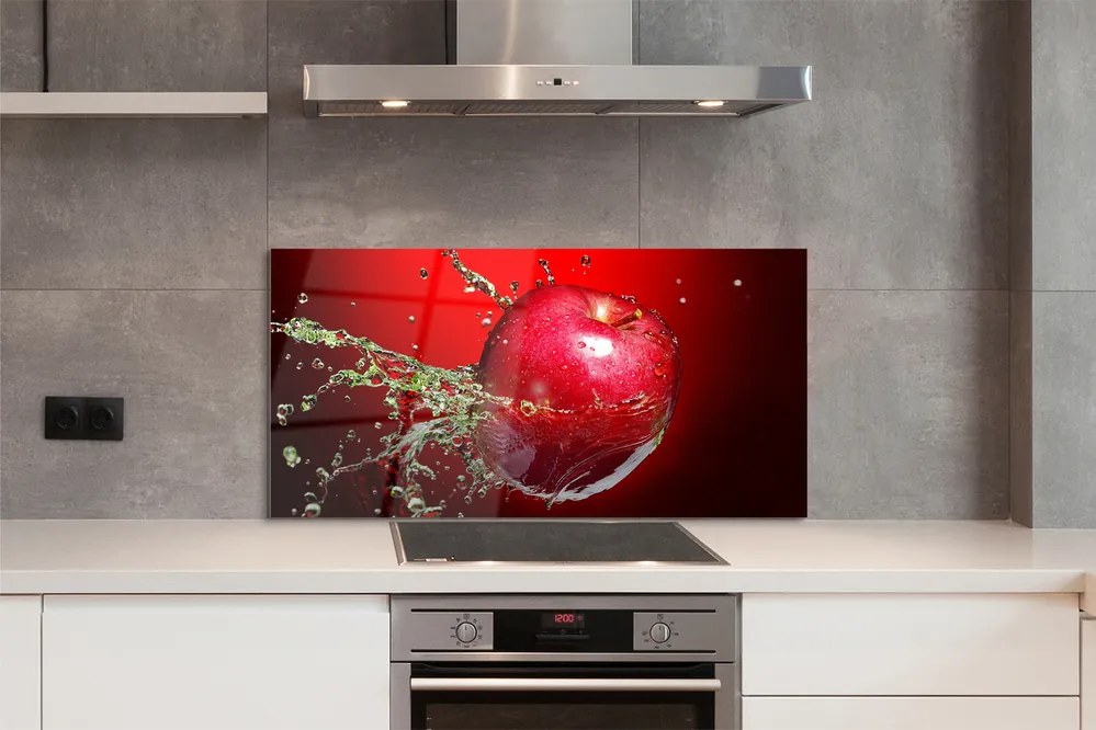 Szkło do Kuchni na Ścianę Jabłko w Porannej Rosie
